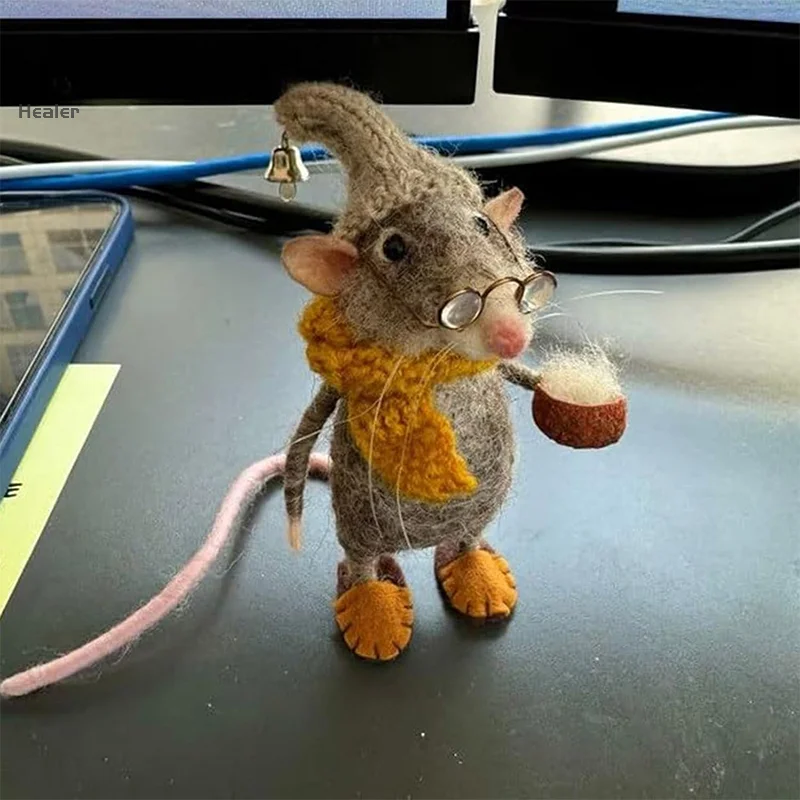 Cute Needle Felted Mouse Kit Handmade Needle Felt Mice Winter Christmas Felted Mouses Christmas Wool Felt