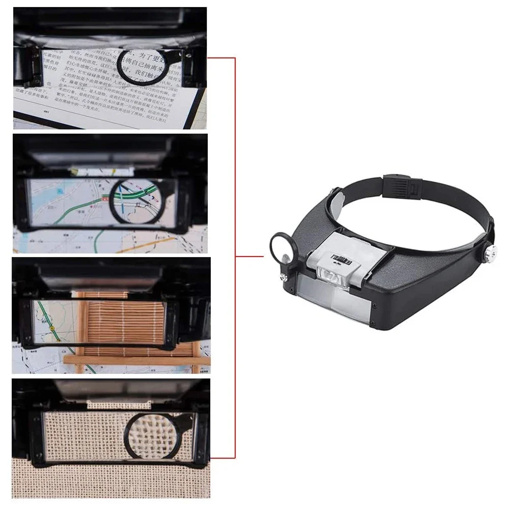 Headband Illuminated Magnifier 1.5x 3X 8.5x 10x Eyewear Magnifying Glasses with 2 Led Lights Loupe For Repairs Tool Toys Gift
