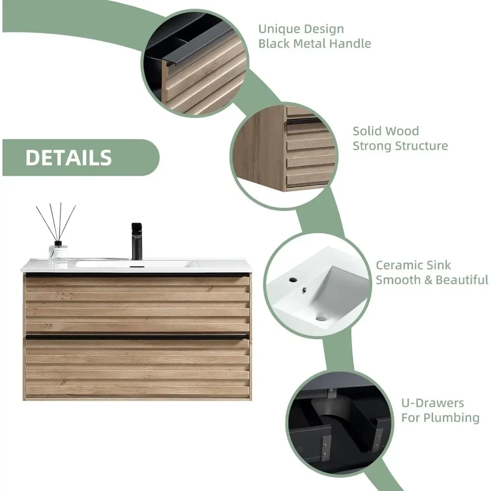 Bathroom Vanity with Sink, Modern Vanity Bathroom with Extra Big Drawers, Wall Mounted Floating Bathroom Vanities 4