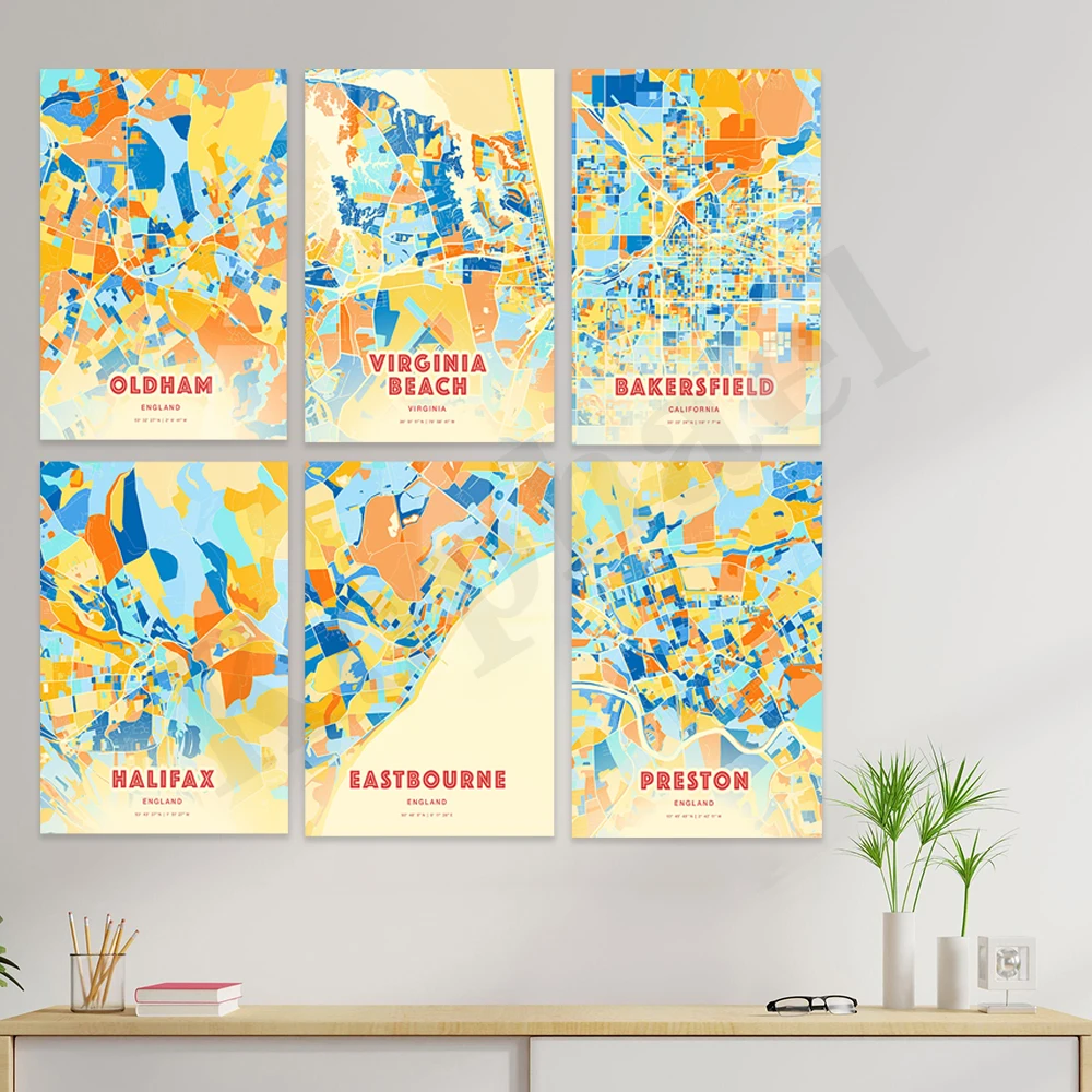 Mesa El Paso Hialeah Fisher Eastourne Portland Phoenix Pettorale Pettorale Virginia Oldham. Poster Della Mappa Dei Colori Della Città