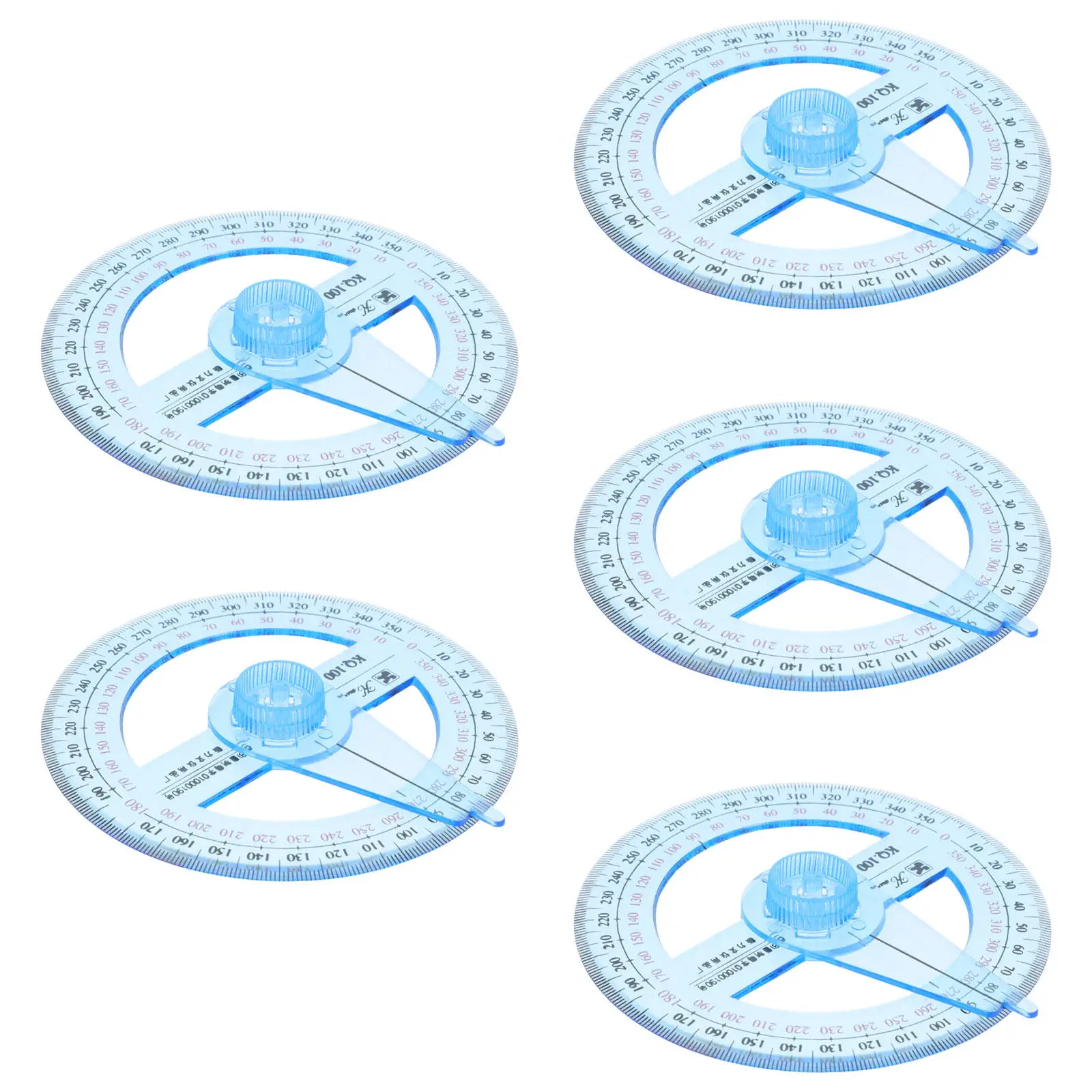 5Pcs 360도 각도기 기하학 제도 도구용 플라스틱 원형 정밀 눈금자 학교 교육 교실 사무실