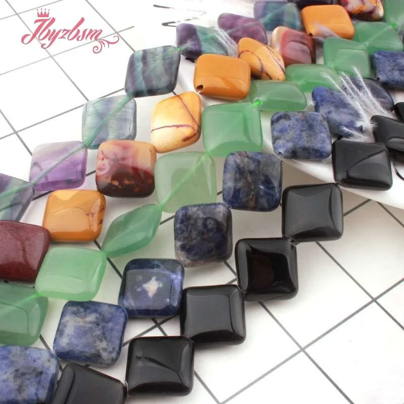 15mm Diagonal Square Fluorite Lapis Agates Jaspers Natural Stone Loose Beads for DIY Accessories Charms Jewelry Making 15