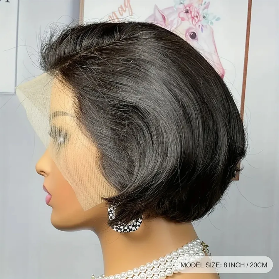 Straight Pixie Cut Wigs Short Bob Human Hair Wigs 13*2 HD Transparent Isee Lace Front Wigs For Women 8 Inch 250 Density Perruque