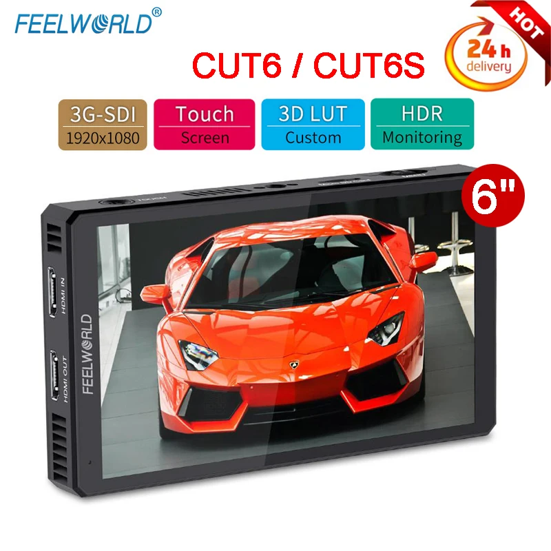 

FEELWORLD CUT6 CUT6s 6 Inch HDR 3D HDMI Loop-out LUT Touch Screen on Camera Field DSLR Monitor Video for Youtube Live