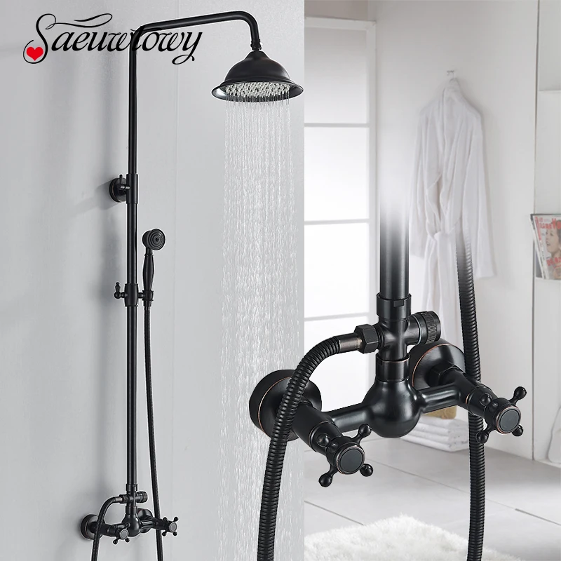 Description Picture 2 of itemOil Rubbed Bronze Shower Faucet Wall Mounted 8 '' Shower Head Hot And Cold Water Mixer Crane  Shower Bracket Bathroom Shower Set