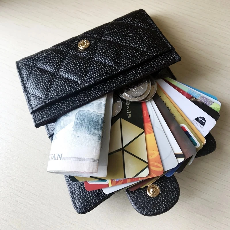 Womens High Quality Leather Wallet Clutch Bag Cowhide Coin Purse Long Clamshell Wallet Caviar Card Bag Ball Pattern Key Bag
