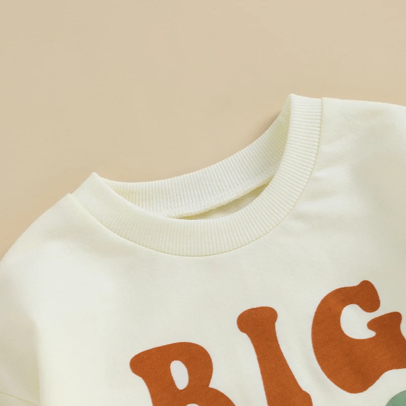 

Toddler Boys Autumn Sweatshirts Beige Long Sleeve Letter Print Pullover Crew Neck Tops Shirts