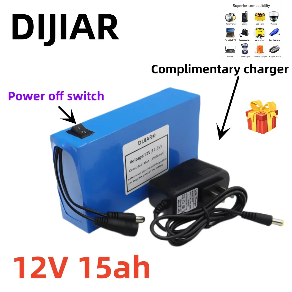 

High Quality Super Rechargeable Portable Lithium-ion Battery DC 12V 15000mAh With EU/US Plug