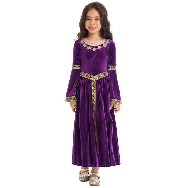 Princess Costume For Girls - Medieval Queen Dress With Hairpin For Halloween & Dress Up