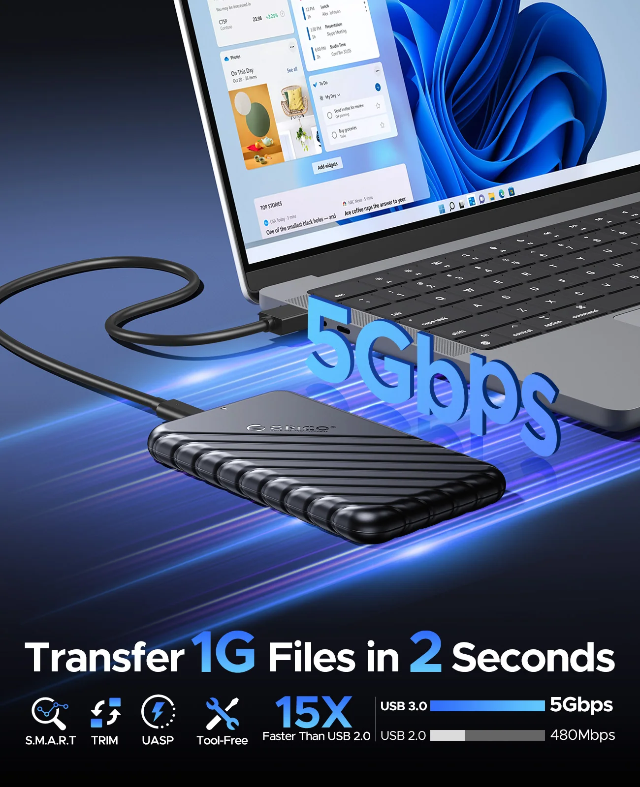 External Hard Drive Case ORICO SATA to USB3.0 2.5 inch Type-C External HDD Case for 7-9.5mm SSD/HDD Support UASP
