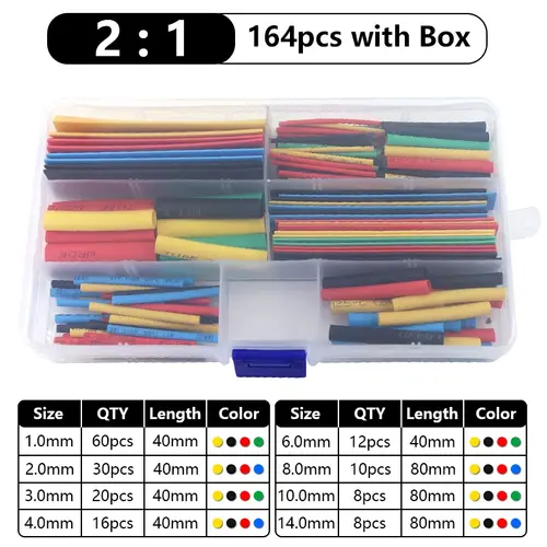102-750pcs 2:1 Thermoresistant Tube Heat Shrink Wrapping Kit Assorted Wire Cable Insulation Sleeving 3:1 Heat Shrink Tube Set - Image 15