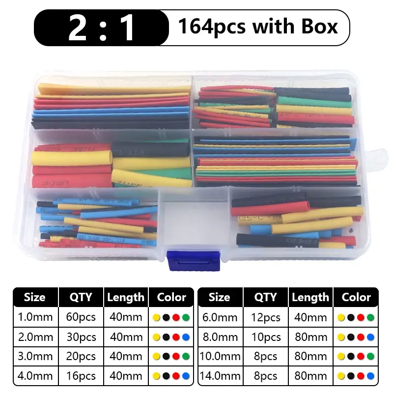 102-750pcs 2:1 Thermoresistant Tube Heat Shrink Wrapping Kit Assorted Wire Cable Insulation Sleeving 3:1 Heat Shrink Tube Set - Image 15