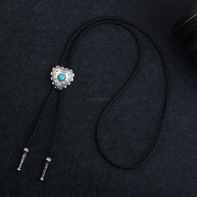 Elegant Bolo Tie with Heart Pendant Carved Necktie Western Necklace Cool Bolo Tie Western Cowboy Costume