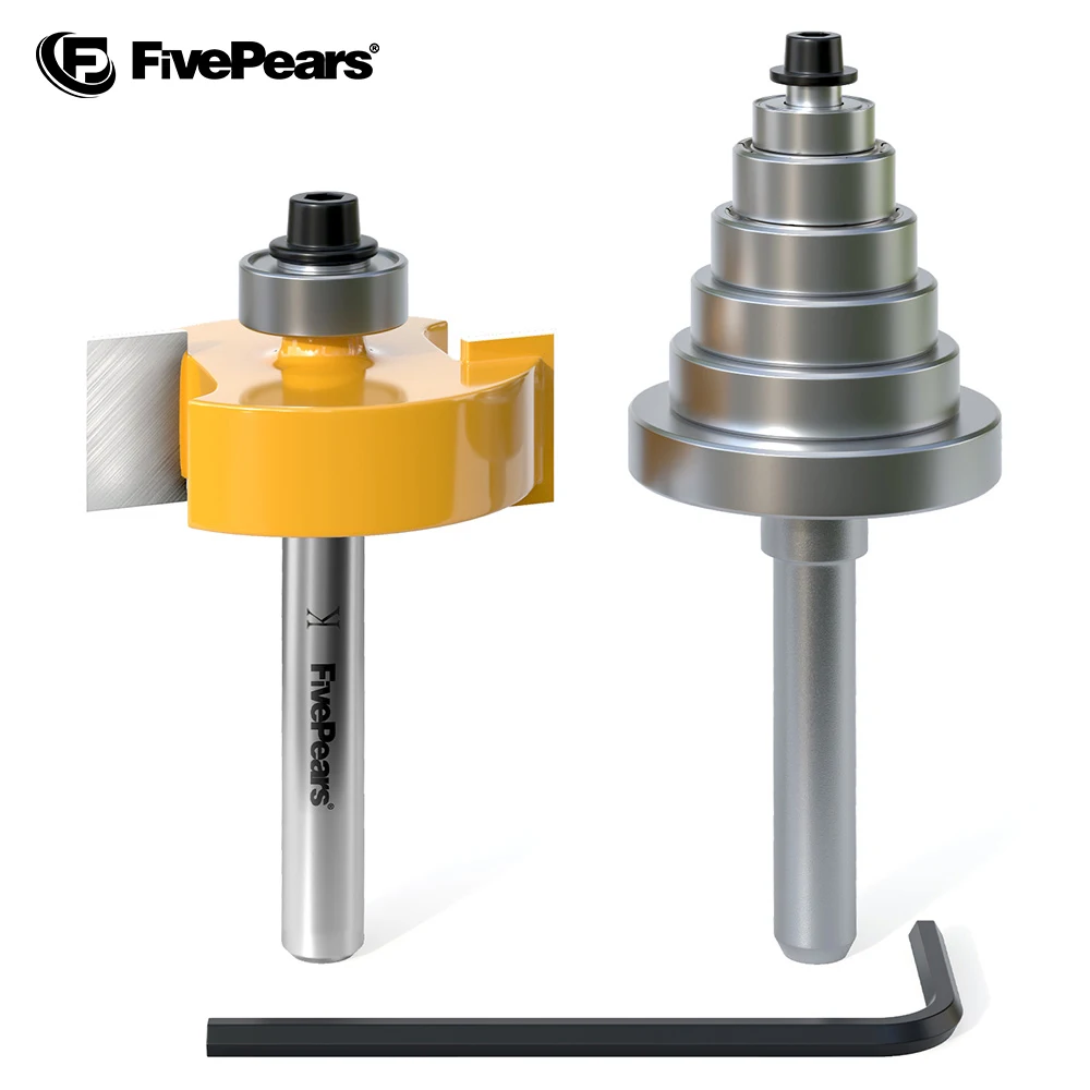 

FivePears，Rabbet Router Bit with 6 Bearings Set Material:YG6X，1/4 In Shank Woodworking Tools Milling Cutter Router Bits For Wood