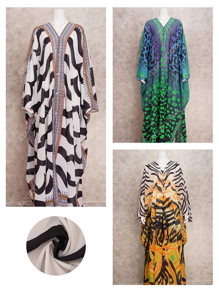 2023 Elegant Kaftan Long Print Tunic Loose Maxi Dress Vintage Bikini Women Summer Clothing Beach Wear Swim Suit Cover Up A2020 5