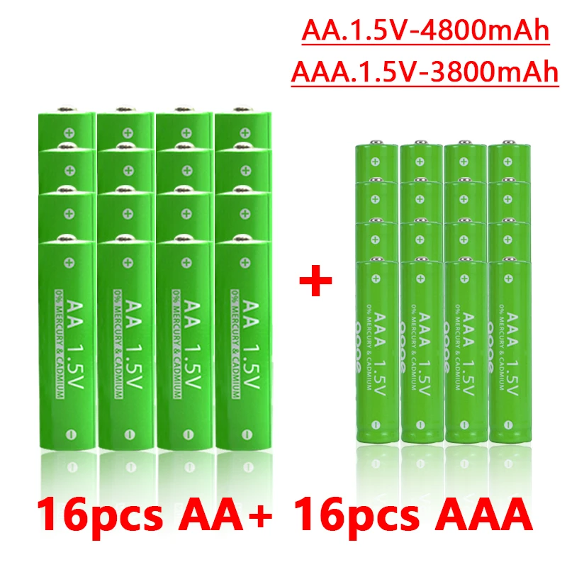 알카라인 충전식 배터리, aa 1.5v aa 및 aaa, 3800mAh aaa 충전식 배터리, 4800mAh aa