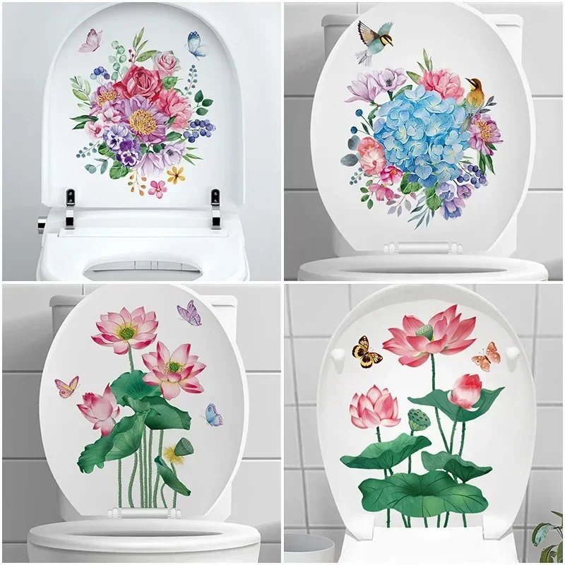 Bathroom Toilet Stickers Modern Minimalist Flowers Pattern Self-adhesive Paintings For Bathroom Decorations Wall Stickers