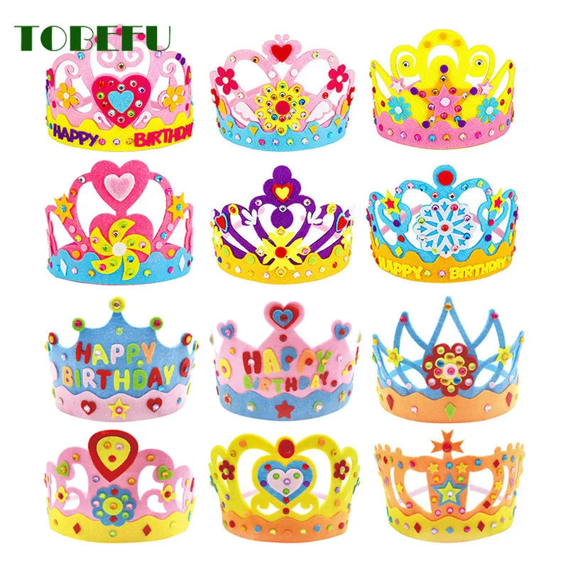 DIY Crafts Toy Crown Creative Paper Sequins Flowers Stars Patterns Toys for Kids Children Kindergarten Art Party Decorations