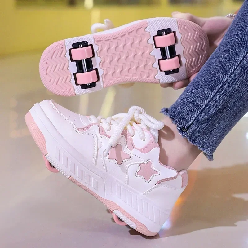 Kids Roller Skate Shoes - Rechargeable Wheels Fashion Color Shiny Birthday for Boys and Girls Two-in-one Casual Shoes