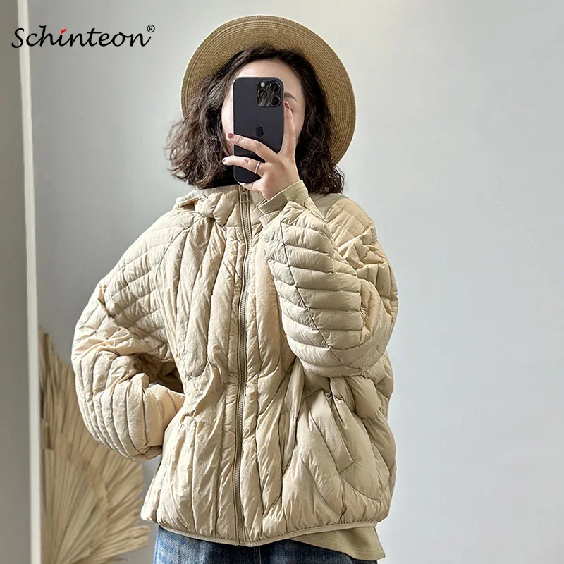 Schincompatible-Veste en duvet de canard blanc ultralégère pour femme, manteau vintage, capuche, vêtements d'extérieur décontractés, surdimensionné, 90%, automne, hiver, nouveau, 2024