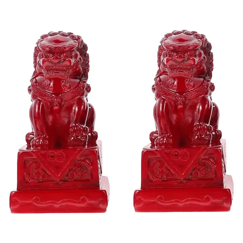 Chinese Lion Statue Red