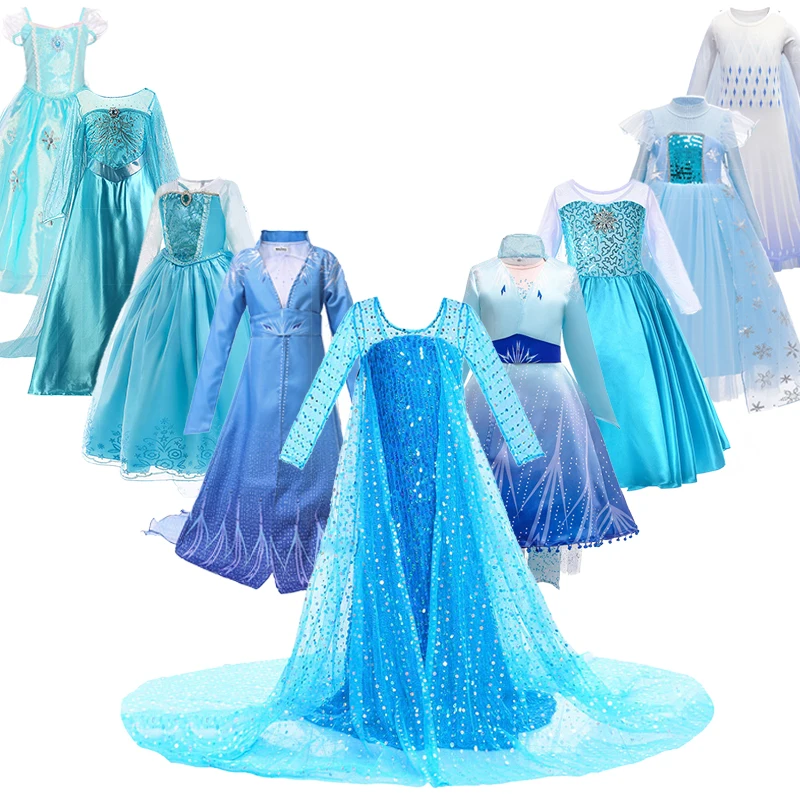 

Princess Elsa Dress for Girls Kids Christmas Cosplay Snow Queen 2 Elza Anna Costume Children Carnival Birthday Party Clothing