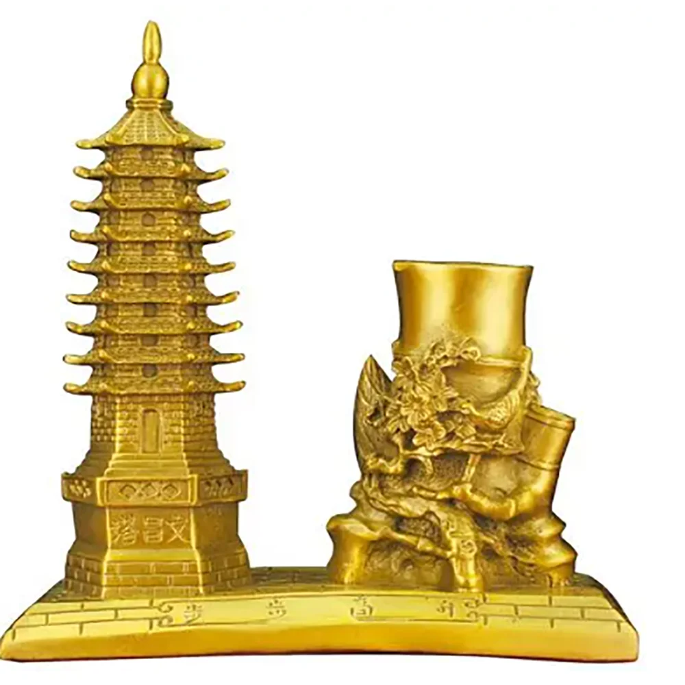 

Украшение-Башня Wenfeng из чистой меди с держателем для ручек, 9 и 9 этажей, украшение для офисного стола, подарки для студентов