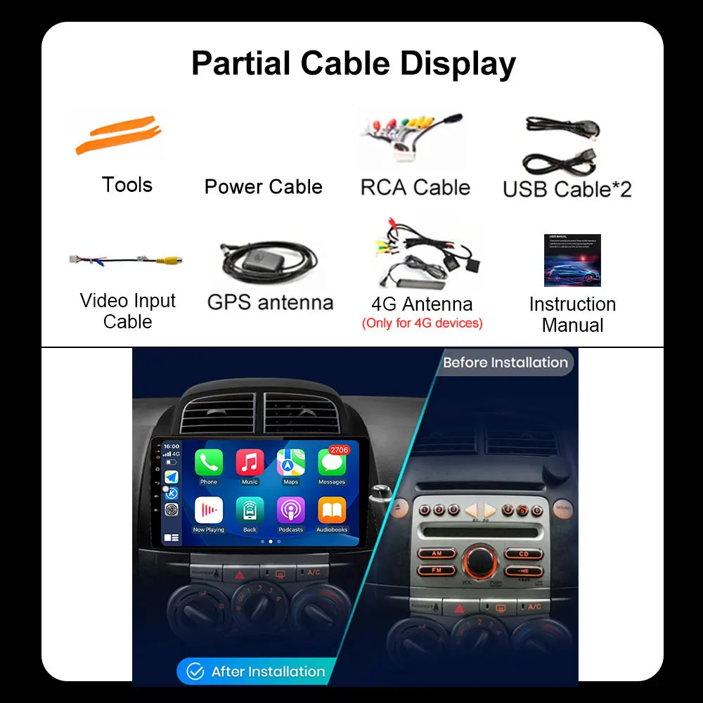 Автомобильное радио CarPlay Android 13, автомобильный мультимедийный видеопроигрыватель с GPS ДЛЯ SUBARU Justy, TOYOTA, Passo, DAIHATSU, Boon, Sirion 2007 - 2013 (art.: 3920c4bbb8ede) - 3920c4bbb8ede
