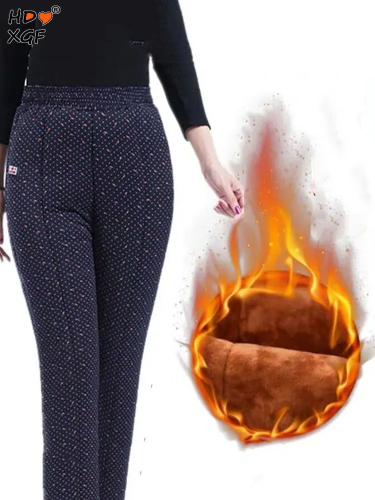 

Vintage Printing Plus Velvet Plus Size Cotton Trousers Winter Elastic High Waist Thicken Pants Casual Womens Clothes Baggy Pants