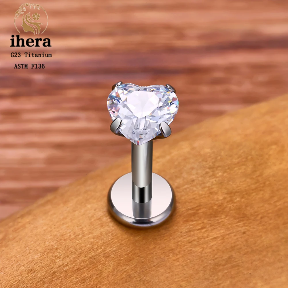 10PCS G23 티타늄 피어싱 Labret 립 링 하트 스터드 귀걸이 CZ 16G 내부 스레드 귀 Tragus 헬릭스 연골 피어싱 쥬얼리