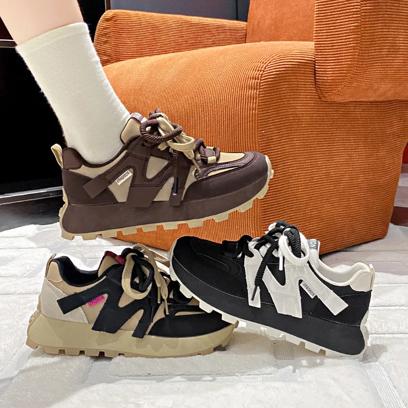 

White heightened platform daddy shoes women's 2023 new fall light casual student sneakers flats shoes women