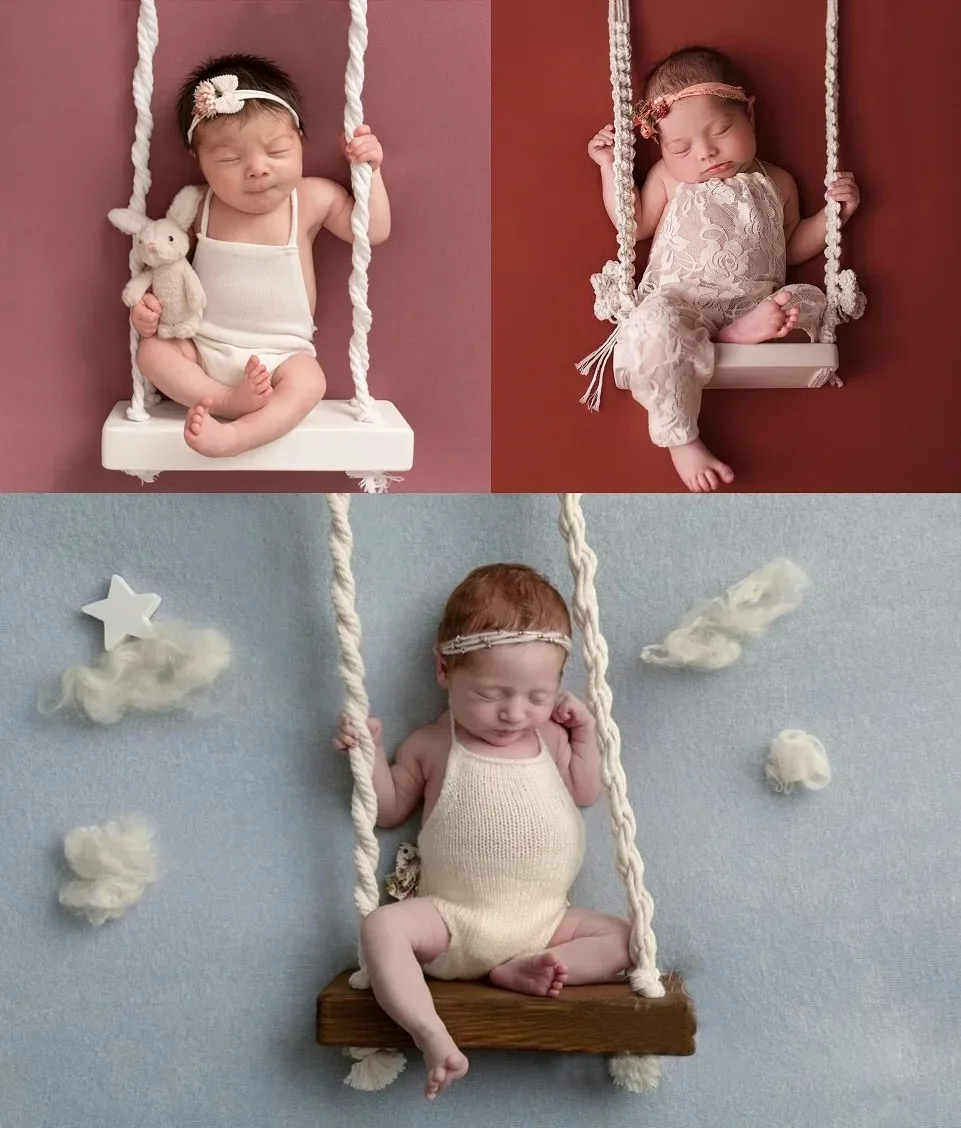 Baby Photography Props Newborn Swing Chair Wooden Furniture Infants Photo Shooting Prop Accessories Baby Photo Props Swings