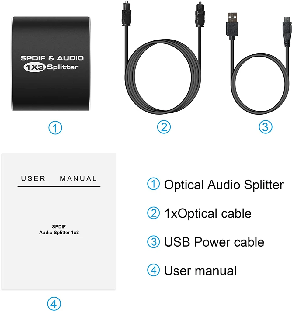 Digital SPDIF Optical Audio Splitter Aluminum Alloy Toslink Splitter Adapter 1x3