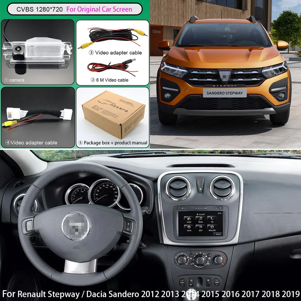 

For Original Factory Screen 24 Pins Cable Vehicle Rear View Camera For Renault Sandero /Dacia Sandero II Stepway 2 2012~2019 Car