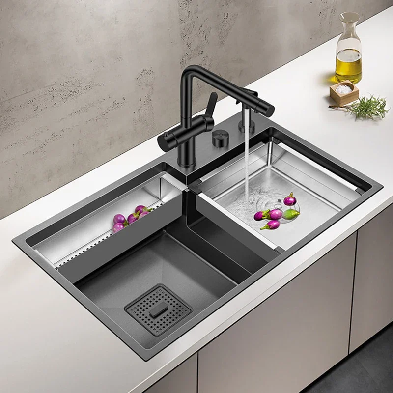 ASRAS Nano Stepped kitchen Sink 304 Stainless Steel 4mm Thickness 220mm Depth Large Size Handmade Stepped Kitchen Sinks