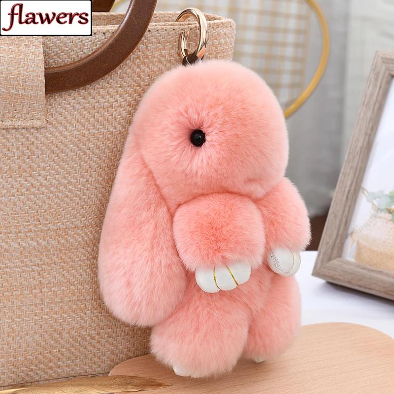 Fashion 15cm Cute 2022 Pluff Bunny Keychain Genuine Rex Rabbit Fur