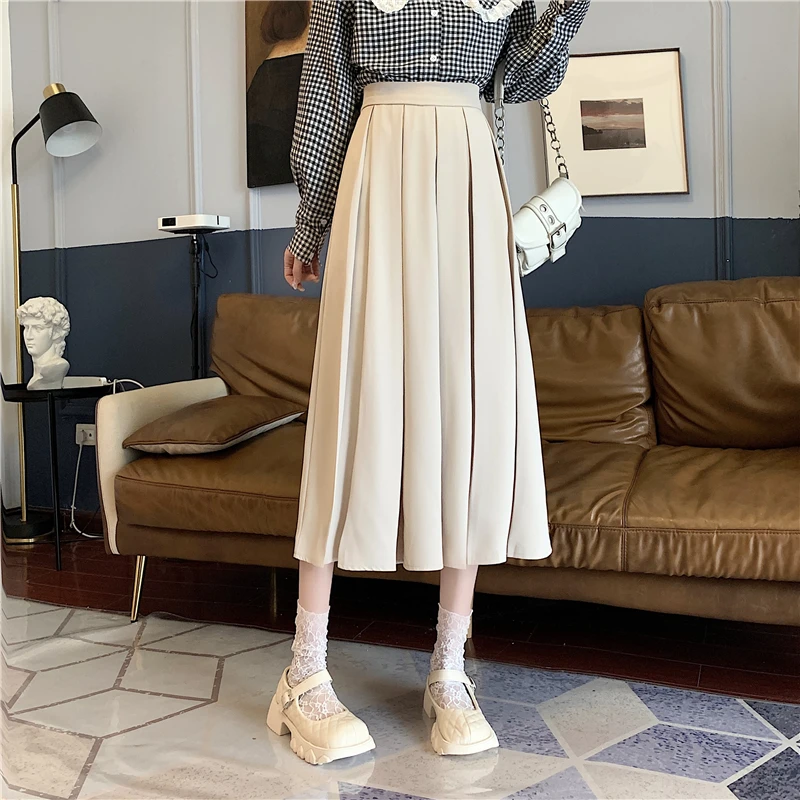 PLAMTEE Mid-Length Pleated Skirts Women S-L 4 Colors New A-Line Fashion High Waist Solid Slim Casual Summer Daily Streetwear OL skirt and top