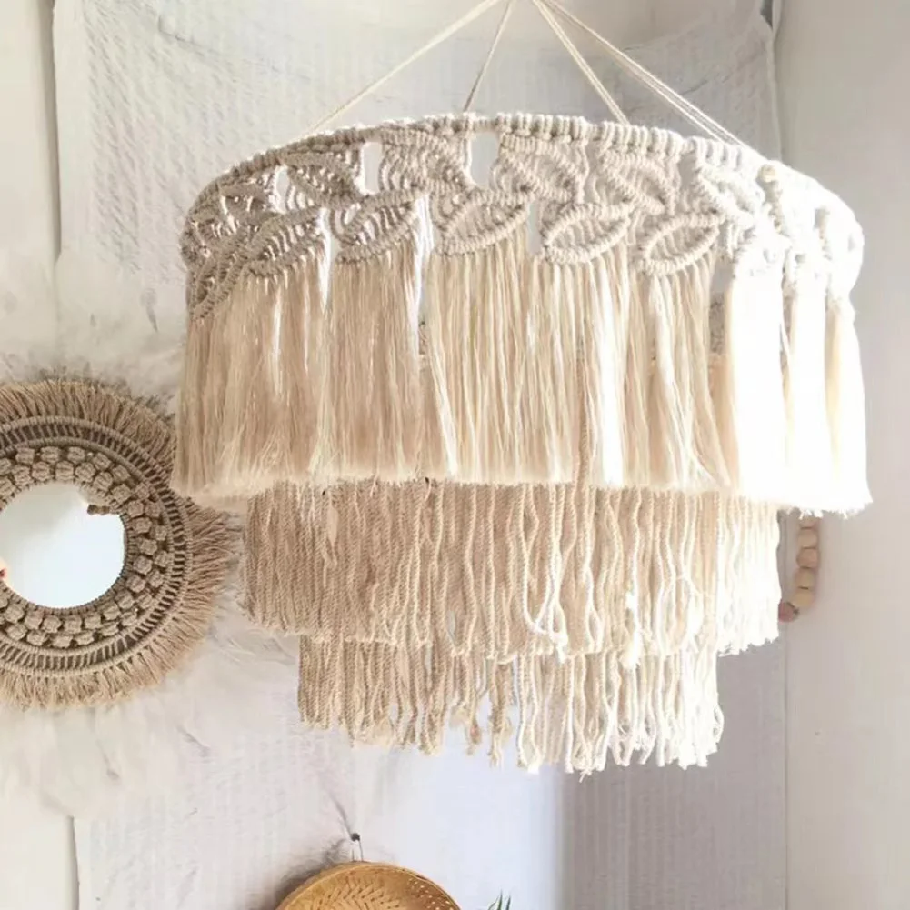 Pantalla de lámpara colgante de macramé, cubierta de luz colgante Bohemia para oficina, dormitorio, sala de estar, guardería, decoración de dormitorio, Bombilla no incluida, venta al por mayor