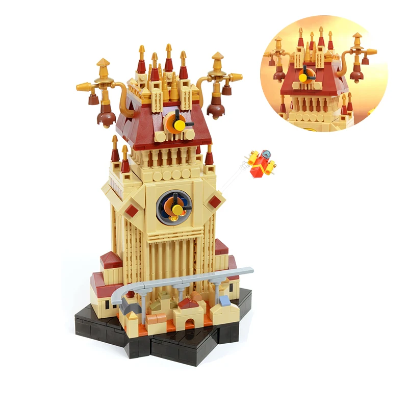 2024 New Kingdomed Hearts Twiilluminato House Building Blocks Suit Micro Game Train Station Clock Tower Architecture Toys For Kids