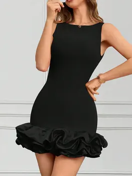 Robe noire trapèze femme dos nu mini sexy fermeture éclair