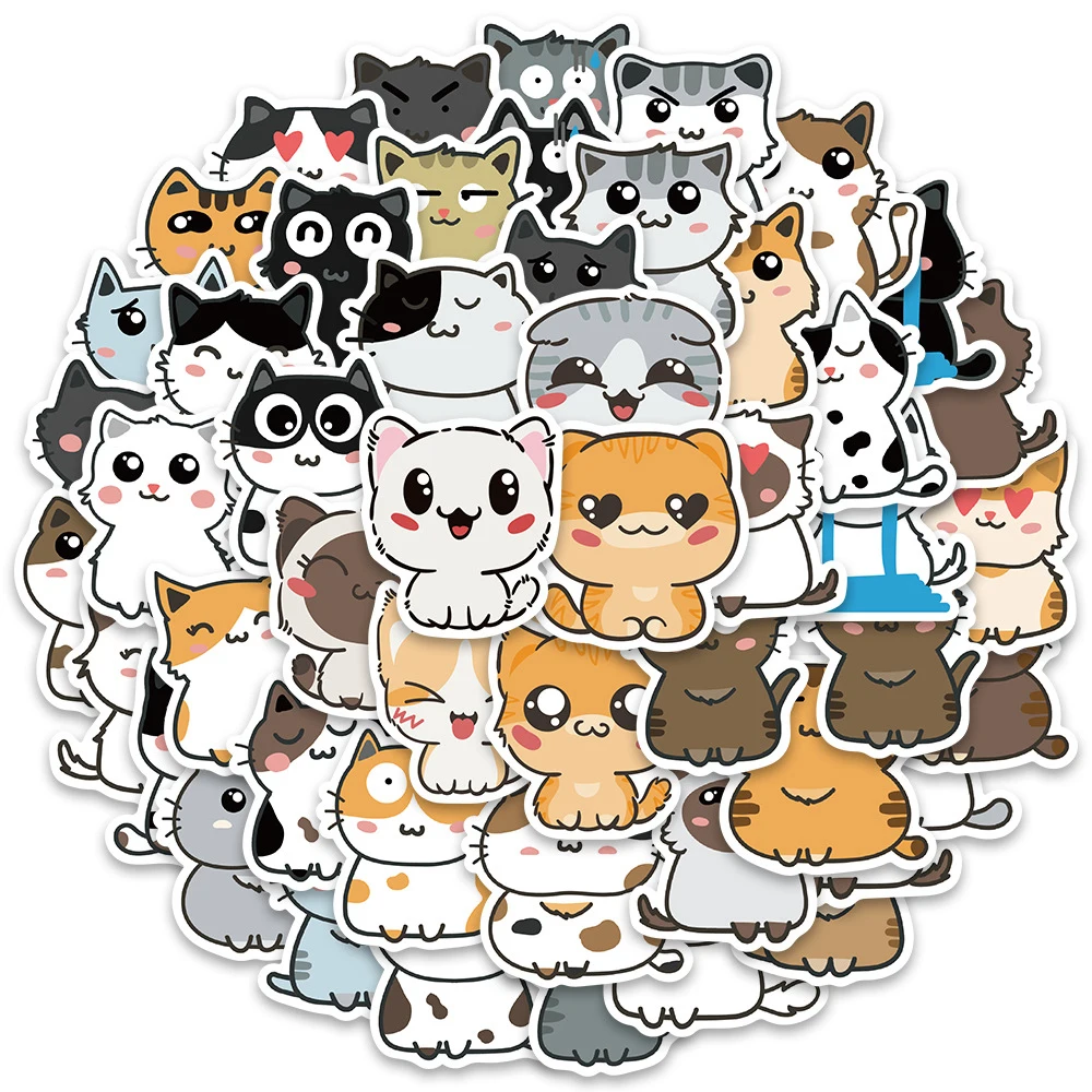 10/30/50pcs Cute Funny Cartoon Cat Stickers Kawaii Decals Laptop Guitar Phone Scrapbook Diary Decoration Sticker Kid Classic Toy