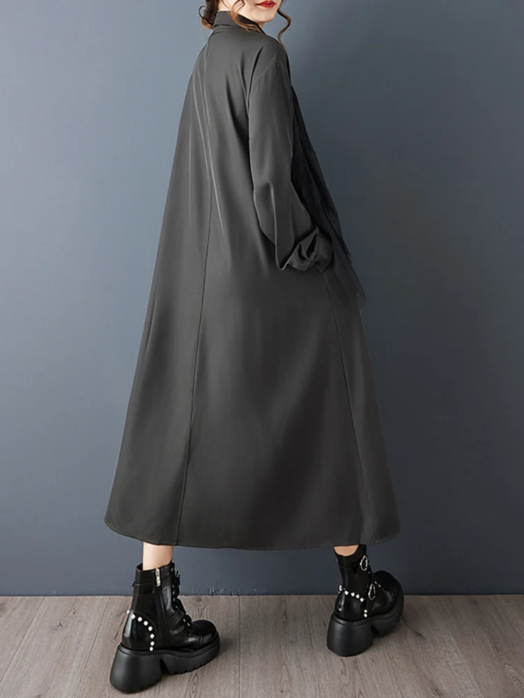 Oversized Patchwork Mesh Shirt Dresses For Women Spring Autumn New Long Sleeve Loose Casual Vintage Dress Elegant Clothing 2025