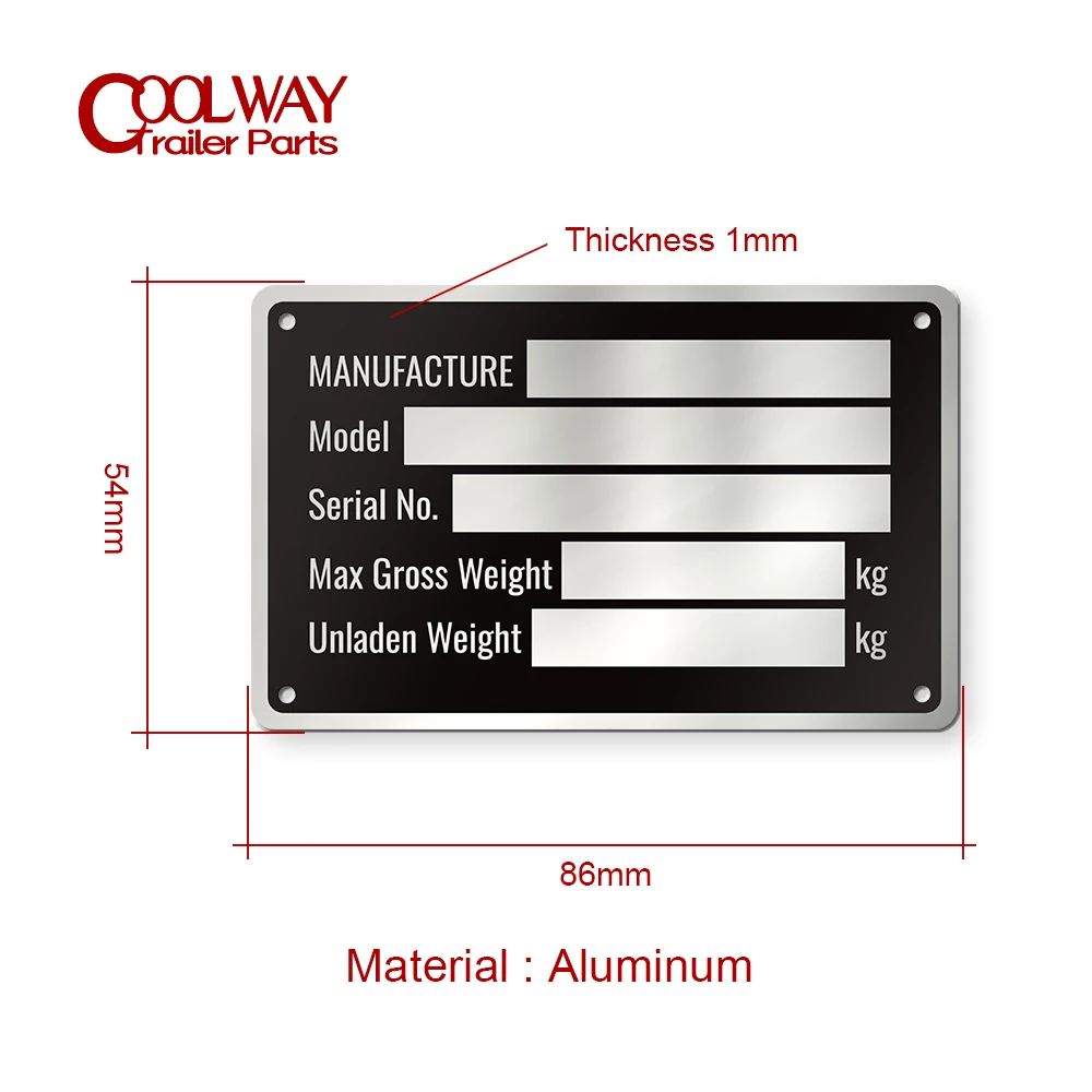 Custom Engraved VIN Tag ID Plate Pre-engraved Stamped Aluminum Trailer ID Replacement Tag VIN Plate Serial Gvwr Medical Blank Black VIN ID Plate