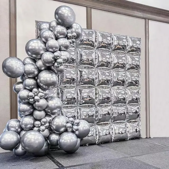 Gold & Silver Square Foil Balloon Backdrop Kit - 25pcs Double Sided Garland For Party Decor - View #5