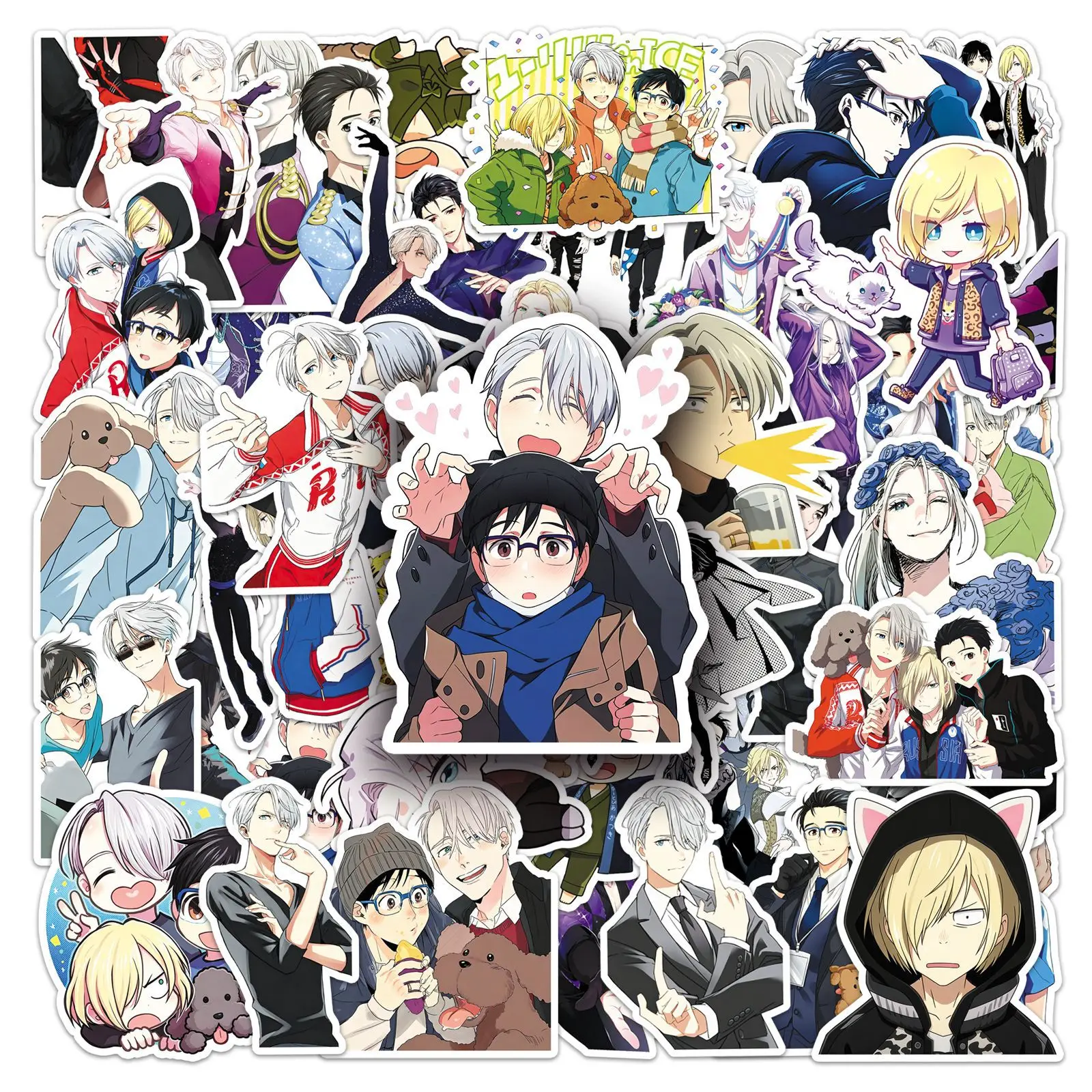50PCS Yuri on Ice 피겨 스케이팅 애니메이션 스티커 귀여운 캐릭터 데칼 노트북 물병 스크랩북킹용 방수