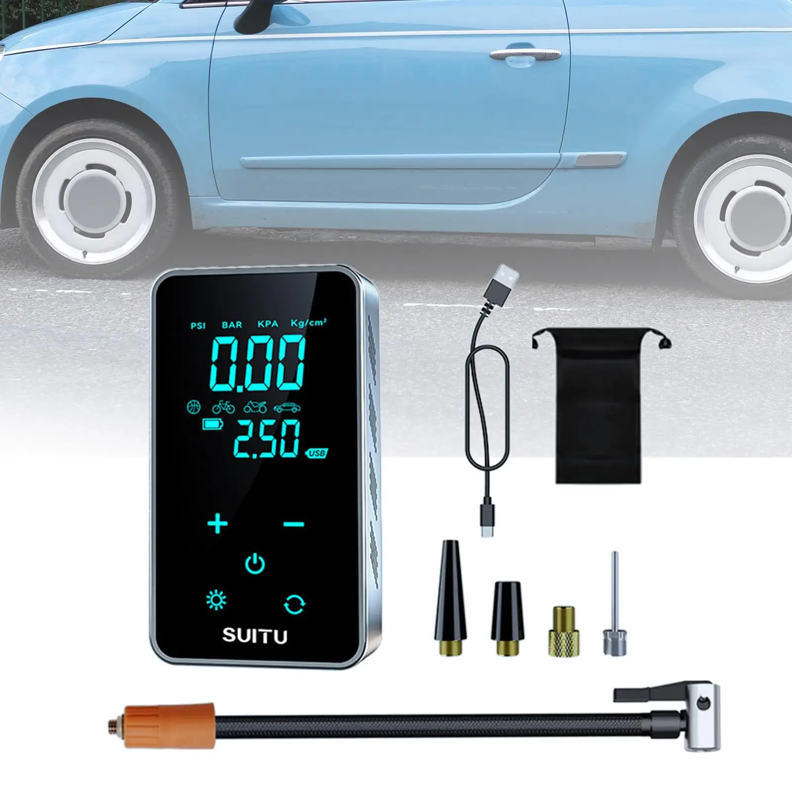 

Tire Pump Multifunctional Bike 5V1A LED Illumination Car 7.4V Air