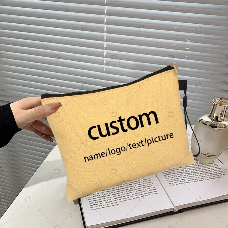 Cosmetic Bag Personalized Name Text Picture Canvas Toilet Kit Teacher Birthday Gift Mini Makeup Pouch