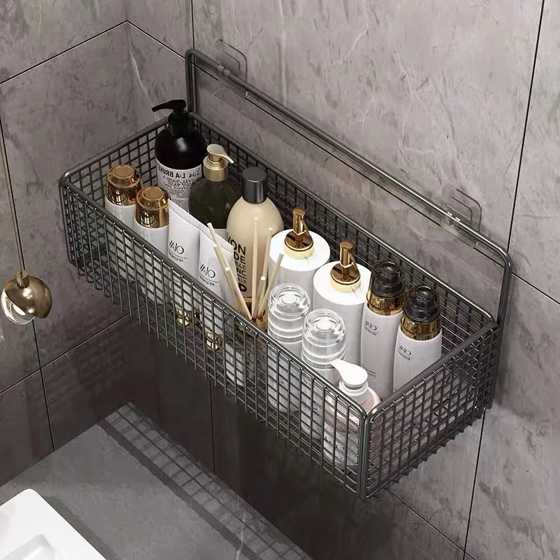 Non Perforated Bathroom Shelf Storage Basket with Hooks for Wall Storage Toiletries Shampoo and Shower Gel Storage 6