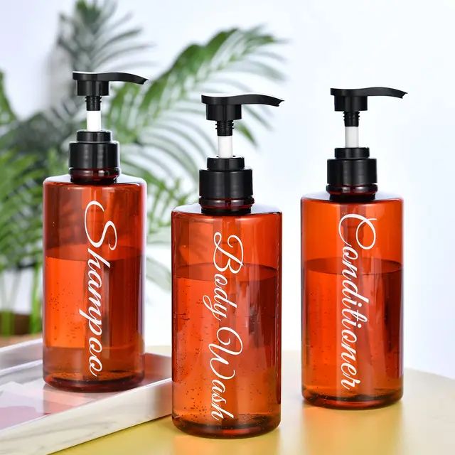 3Pcs Sampon És Kondicionáló Adagoló Palackok Fürdőszoba Műanyag Üres, Újratölthető Szivattyúk Kozmetikai Tartályok Készlet - Image 4