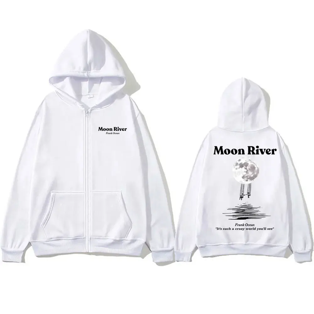Rapper Frank Moon River Zipper Hoodie Blond Oversized Zip Up Jacket Ocean Hip Hop Zip Sweatshirt Men's Casual Hip-Hop Streetwear
